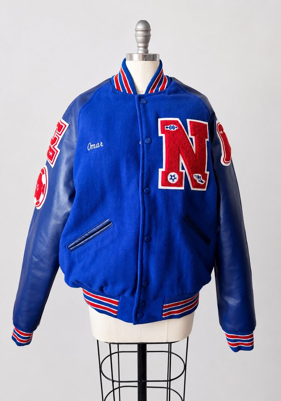 Allrecinc Omar Rockets Letterman Jacket Blue Red Soccer Team Size L